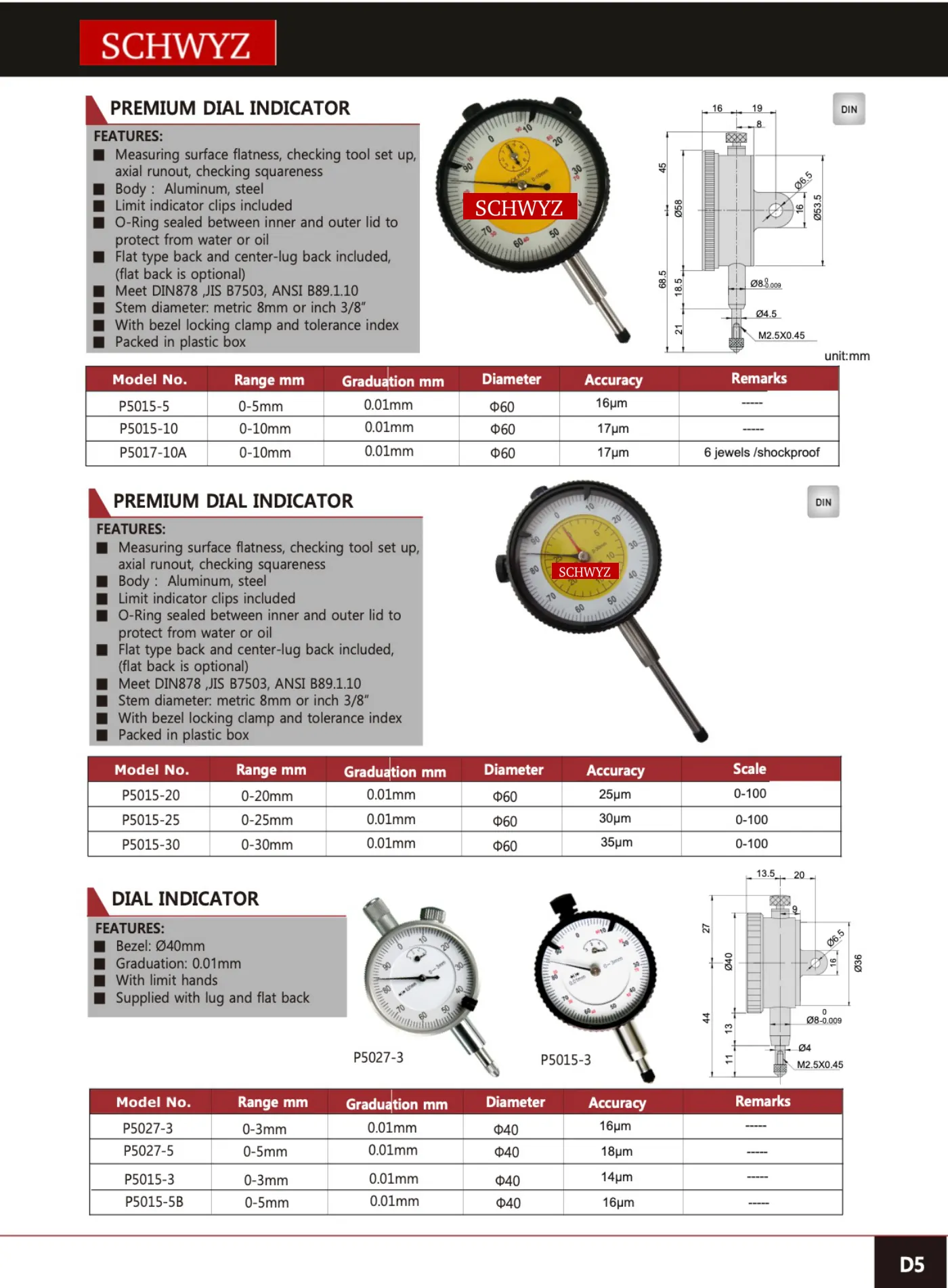 SCHWYZ P5027-5 teknik katalog sayfası
