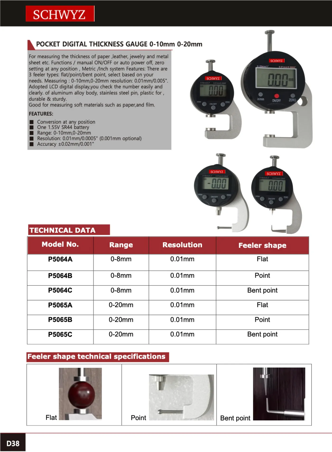 SCHWYZ P5064C teknik katalog sayfası