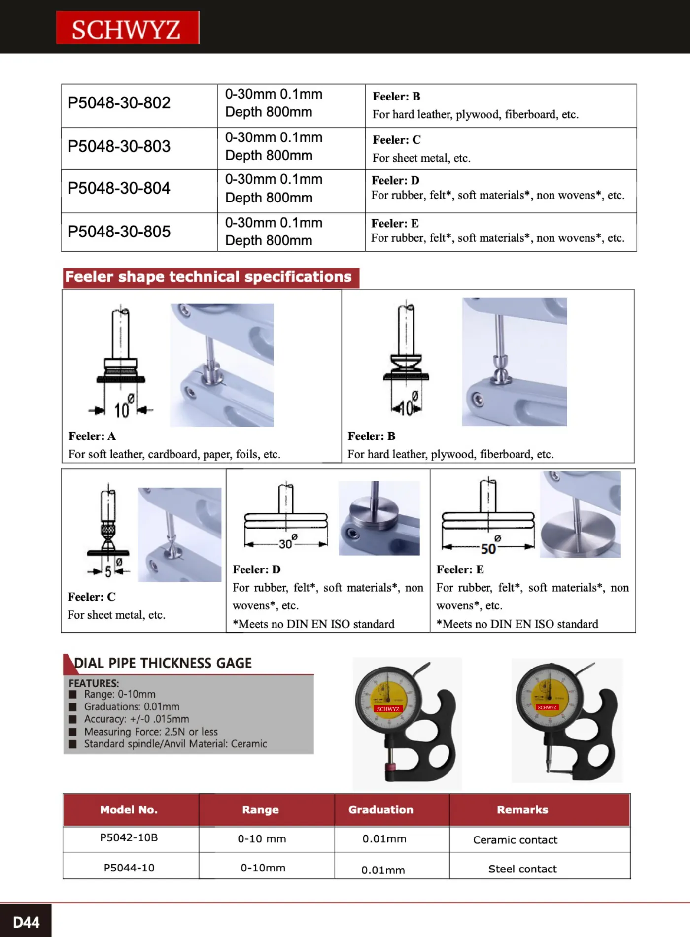 SCHWYZ P5044-10 teknik katalog sayfası
