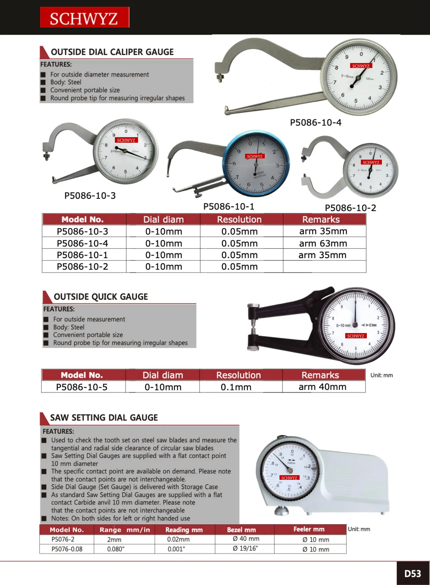 SCHWYZ P5076-2 teknik katalog sayfası