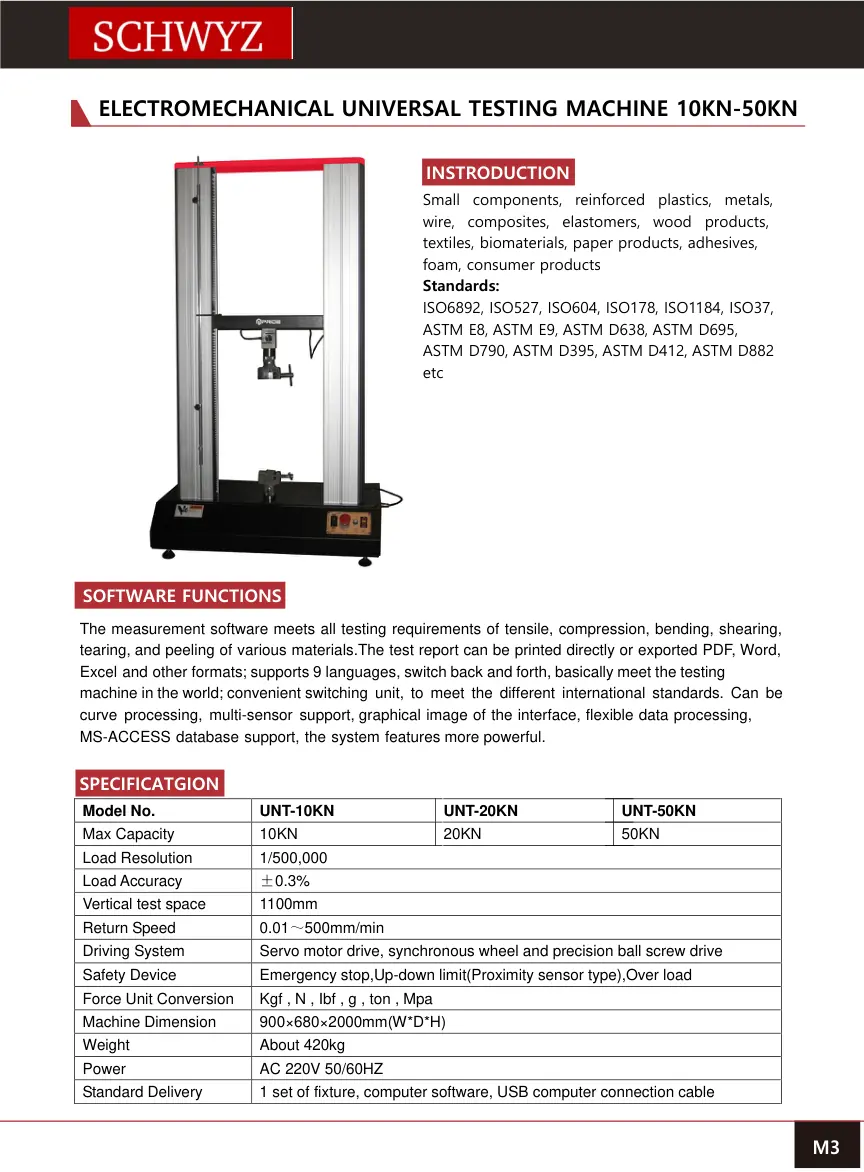 SCHWYZ UNT-20KN katalog teknik sayfası