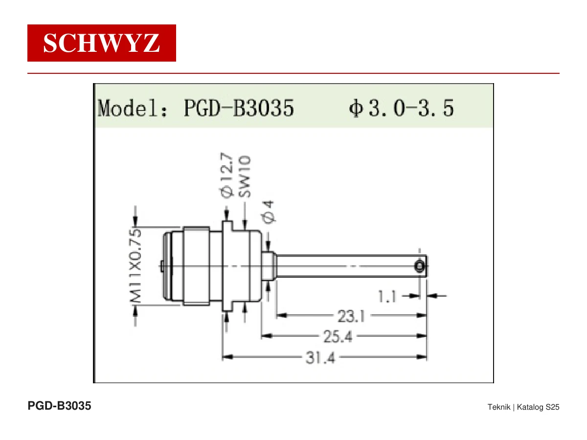 SCHWYZ PGD-B3035 teknik çizim