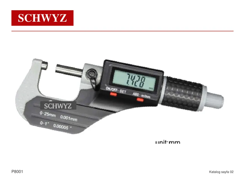 SCHWYZ P8001 mikrometre ürün ailesi katalog görseli